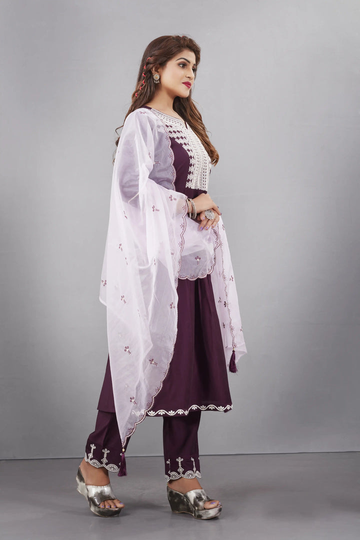 Designer Muslin Silk Top | Organza Dupatta with Lukhnowi Work
