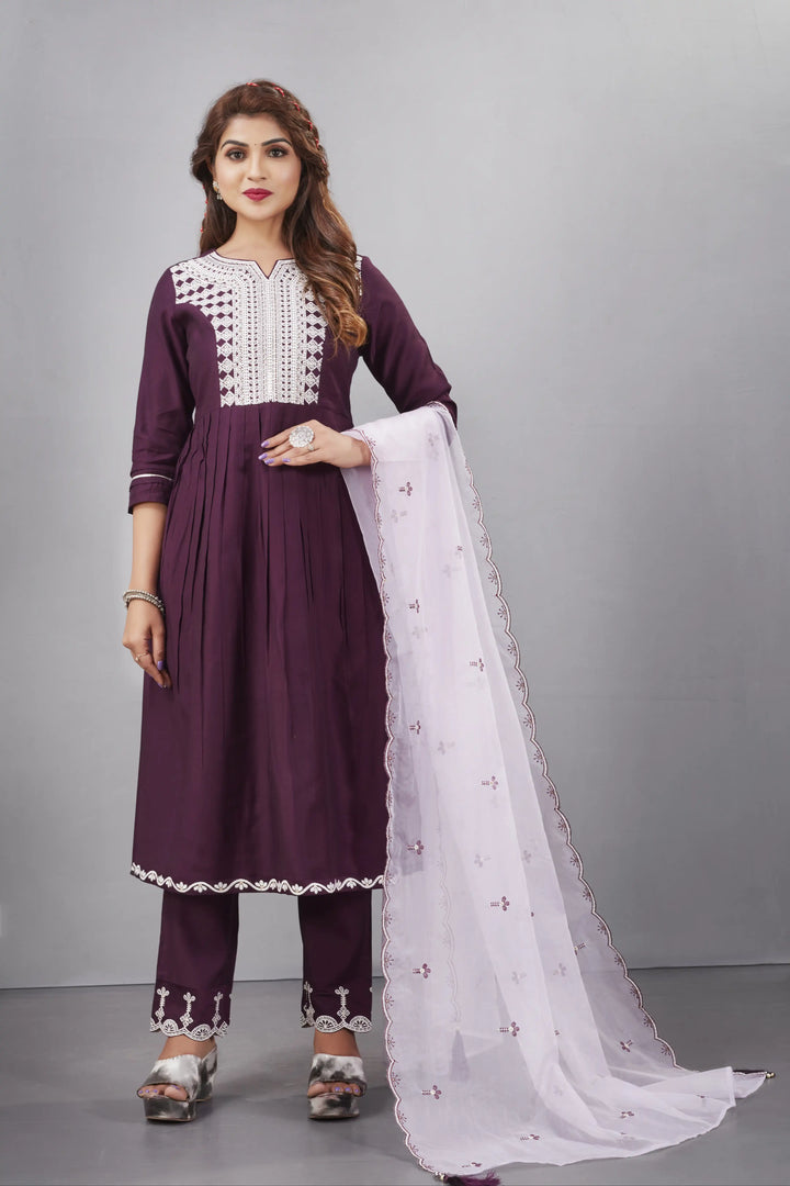 Designer Muslin Silk Top | Organza Dupatta with Lukhnowi Work
