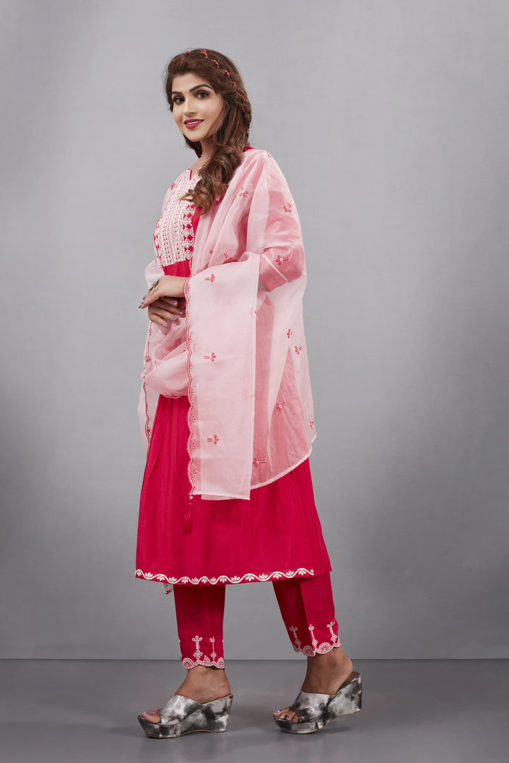 Designer Muslin Silk Top | Organza Dupatta with Lukhnowi Work