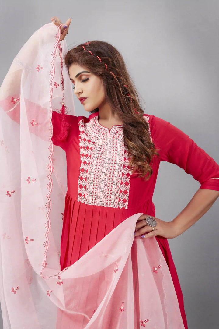 Designer Muslin Silk Top | Organza Dupatta with Lukhnowi Work