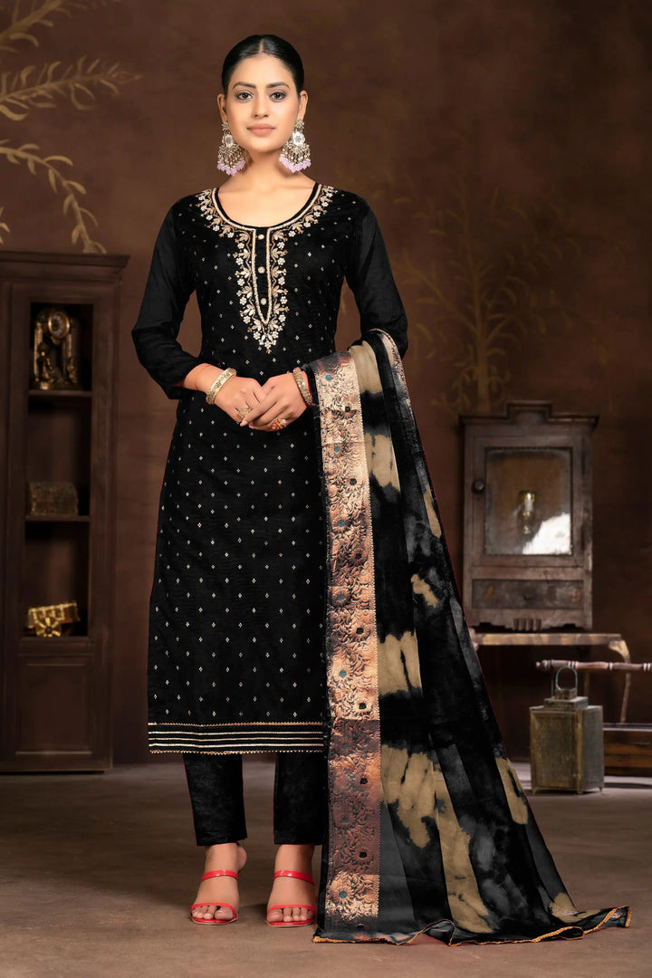 Modal Butti Santoon Organza Designer Suit | Hand Work Wevon Dupatta Pair