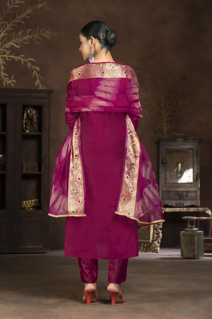 Modal Butti Santoon Organza Designer Suit | Hand Work Wevon Dupatta Pair