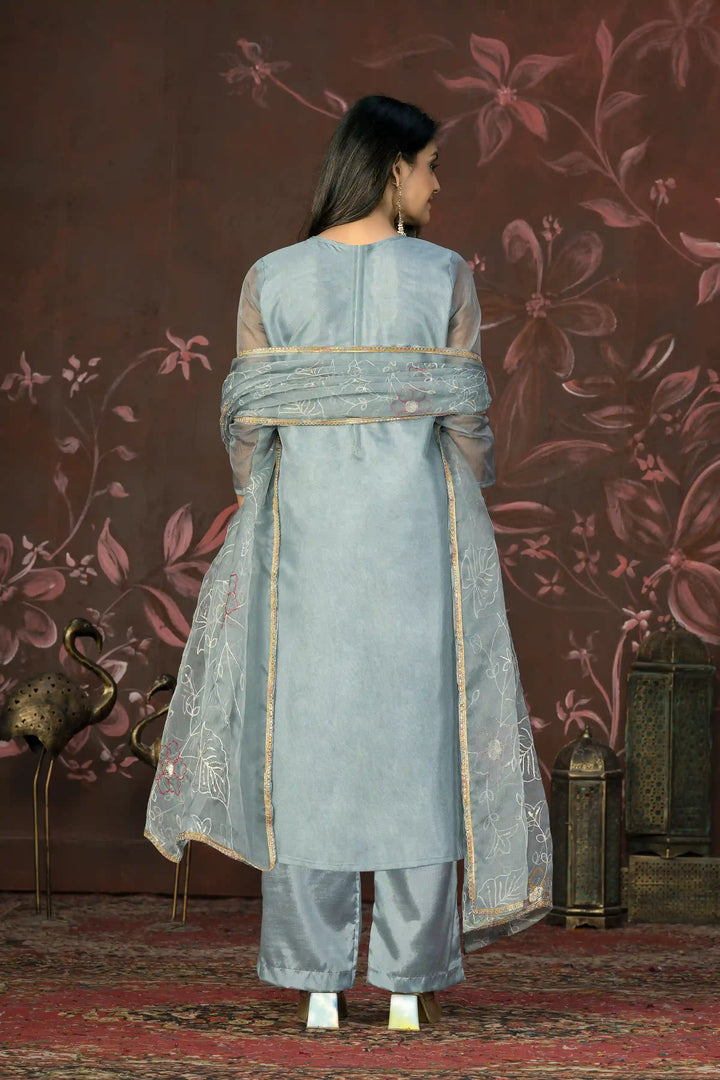 Elegant Organza Wevon Hand Work Suit | Santoon Bottom & Dupatta Set