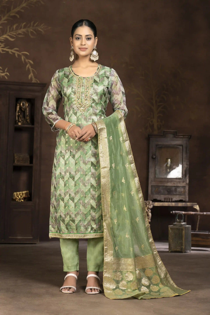 Organza Suit With Santoon Bottom | Elegant Wevon Hand Work Design