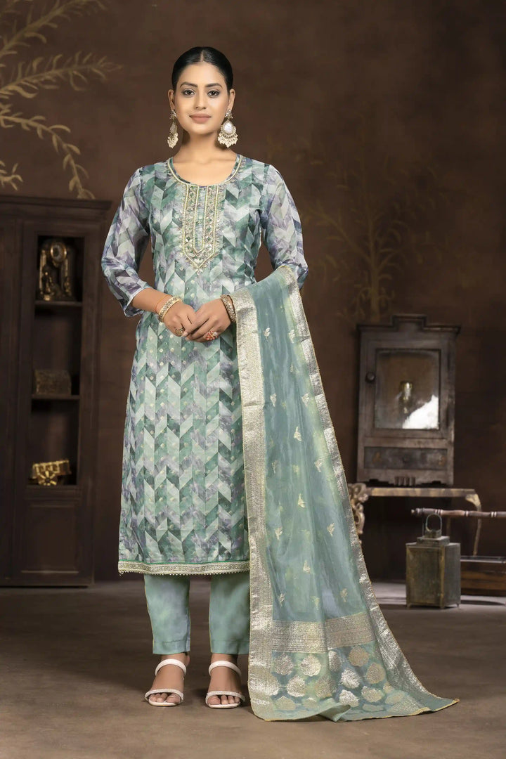 Organza Suit With Santoon Bottom | Elegant Wevon Hand Work Design