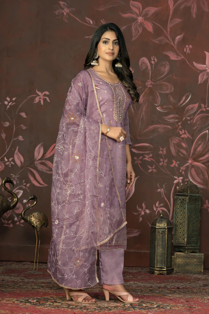 Designer Organza Top | Santoon Bottom & Dupatta With Wevon Hand Work