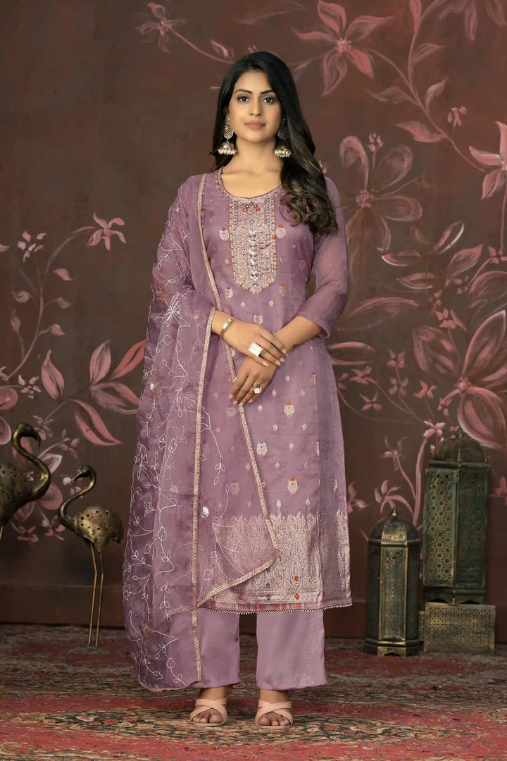 Designer Organza Top | Santoon Bottom & Dupatta With Wevon Hand Work