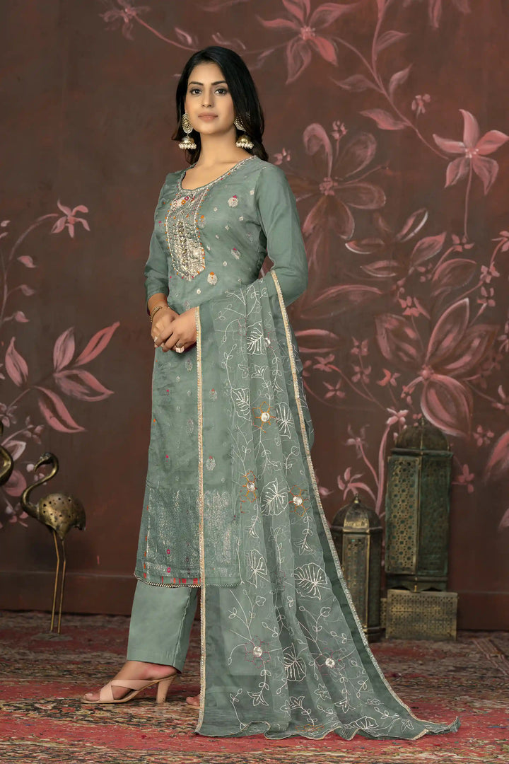Designer Organza Top | Santoon Bottom & Dupatta With Wevon Hand Work