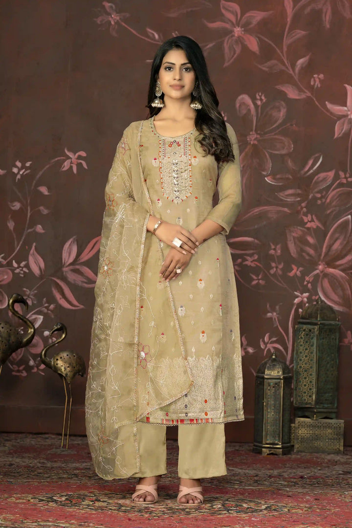 Designer Organza Top | Santoon Bottom & Dupatta With Wevon Hand Work