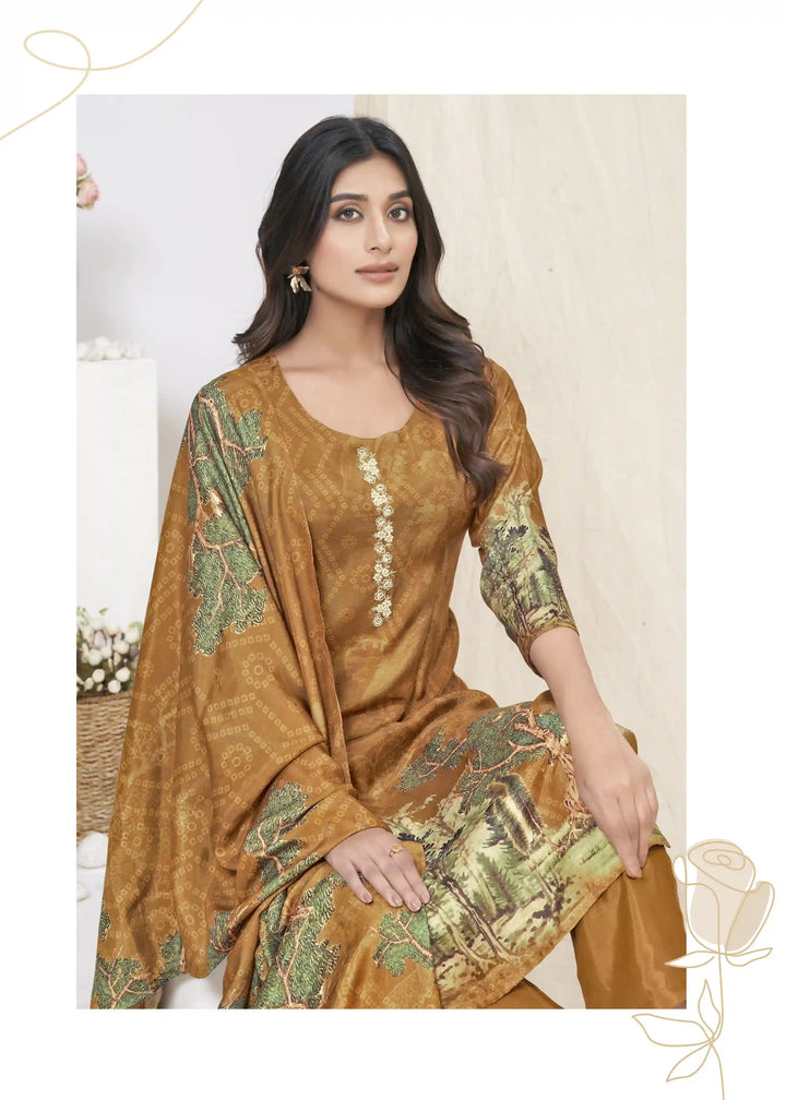 Traditional Brown Kurti Set | Gadwal Silk Bottoms & Muslin Silk Dupatta