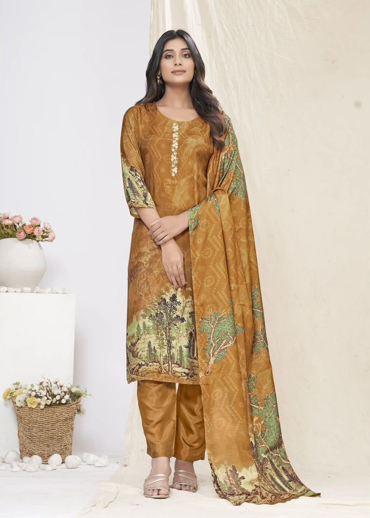 Traditional Brown Kurti Set | Gadwal Silk Bottoms & Muslin Silk Dupatta