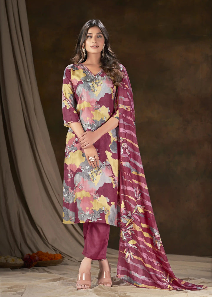 Ethnic Wine Kurti Set | Modern Design with Traditional Flair for Women