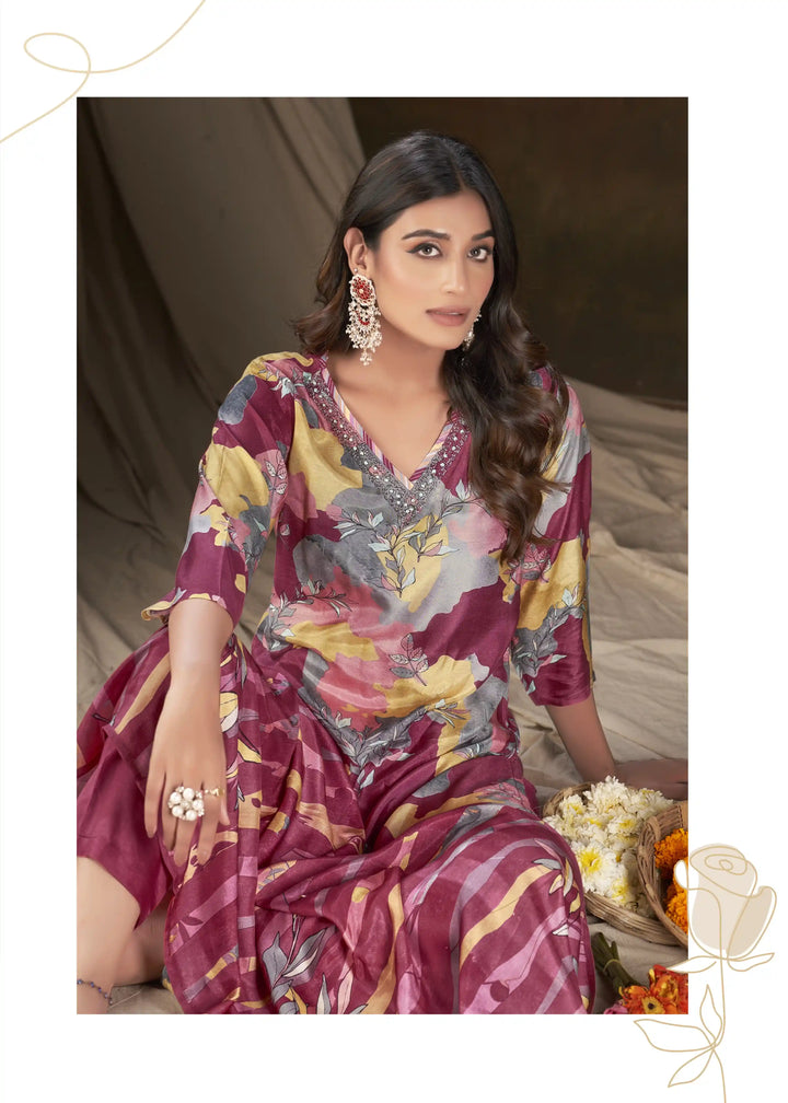 Ethnic Wine Kurti Set | Modern Design with Traditional Flair for Women