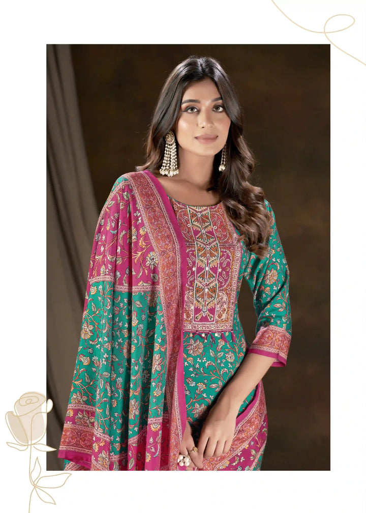Designer Muslin Sea Green Kurti Set | Perfect Blend of Style & Comfort