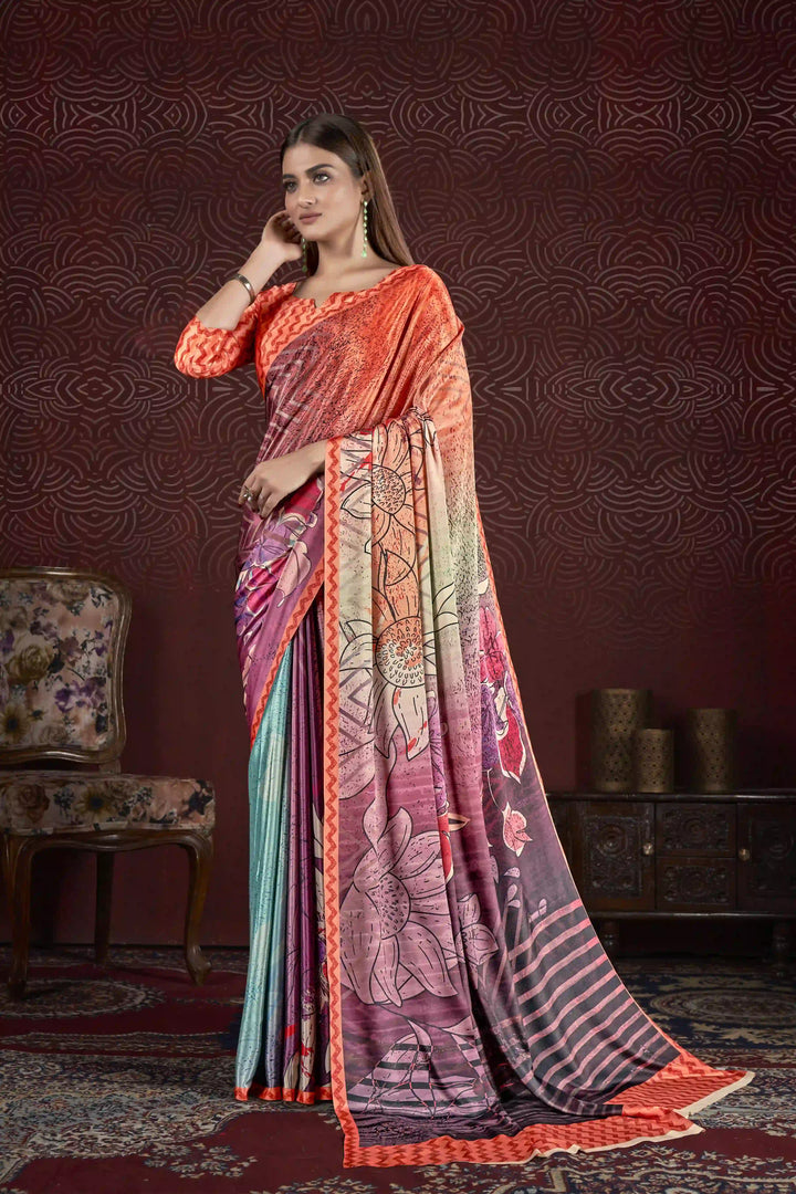Designer Digital Printed Crepe Soft Silk Saree | Wedding & Party Elegance