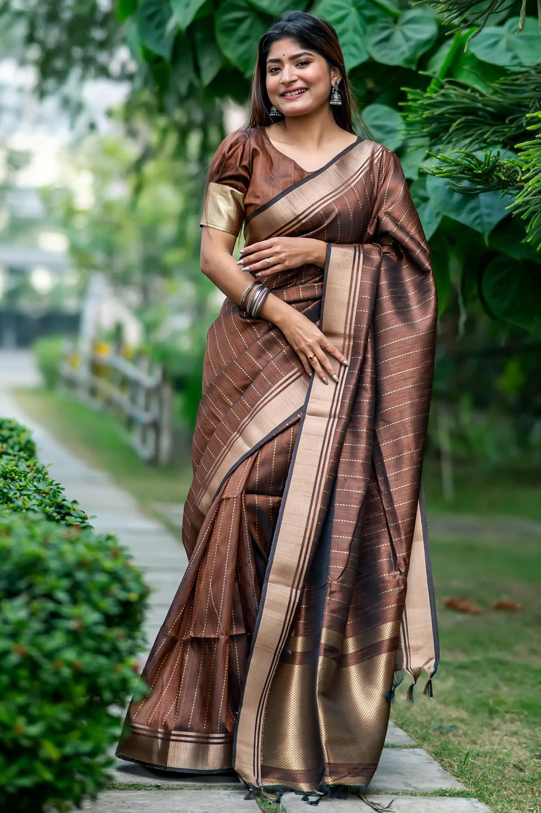 Tusser Silk Party Wear Saree | Designer Wevon Border with Blouse