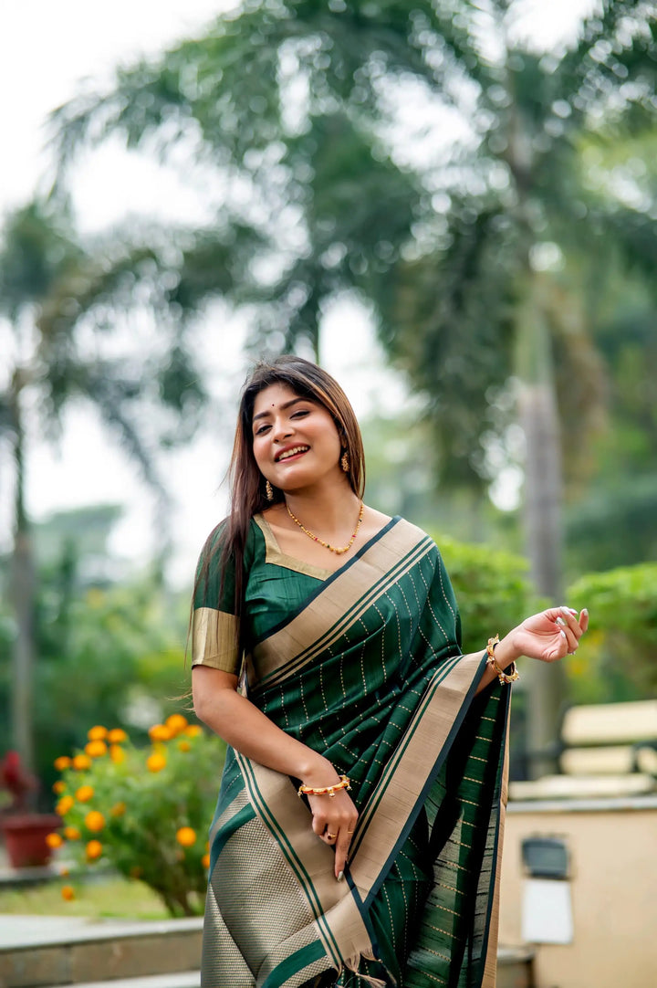 Tusser Silk Party Wear Saree | Designer Wevon Border with Blouse