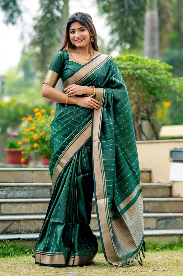 Tusser Silk Party Wear Saree | Designer Wevon Border with Blouse