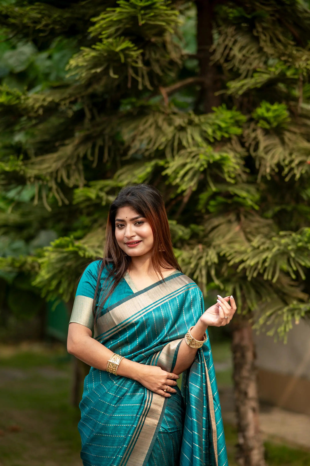 Tusser Silk Party Wear Saree | Designer Wevon Border with Blouse