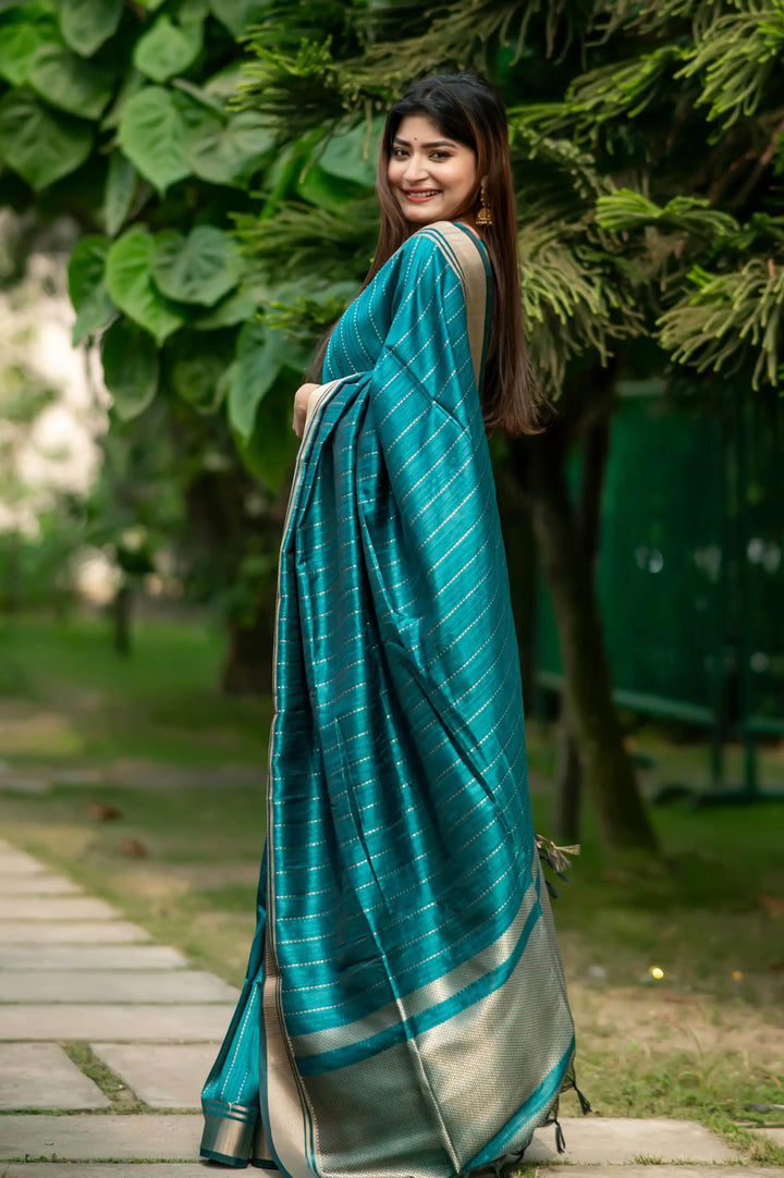 Tusser Silk Party Wear Saree | Designer Wevon Border with Blouse