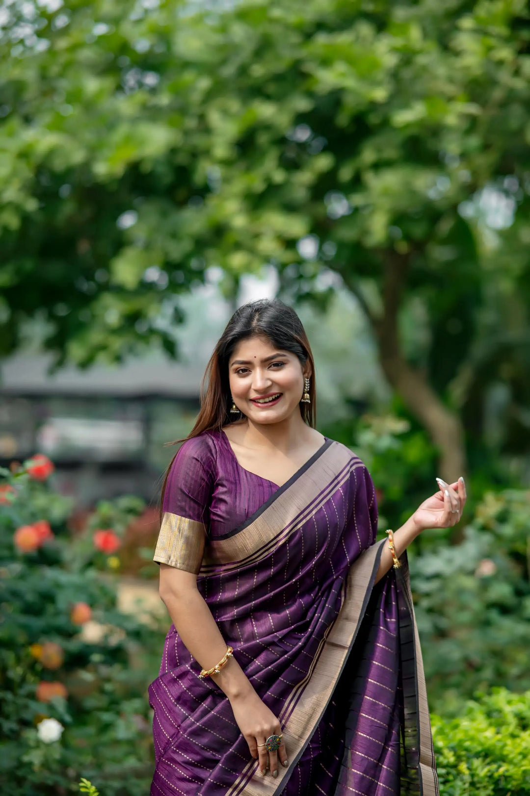 Tusser Silk Party Wear Saree | Designer Wevon Border with Blouse