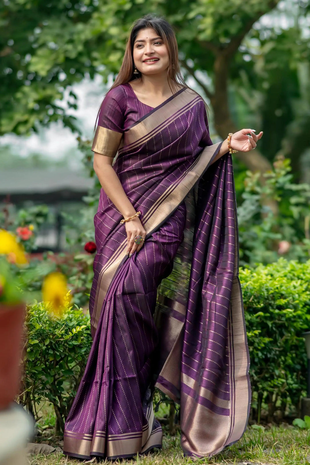 Tusser Silk Party Wear Saree | Designer Wevon Border with Blouse