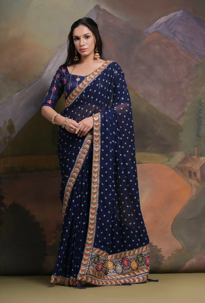 Elegant Georgette Saree with Printed Sequins & Lace Work | Wedding Festive Wear