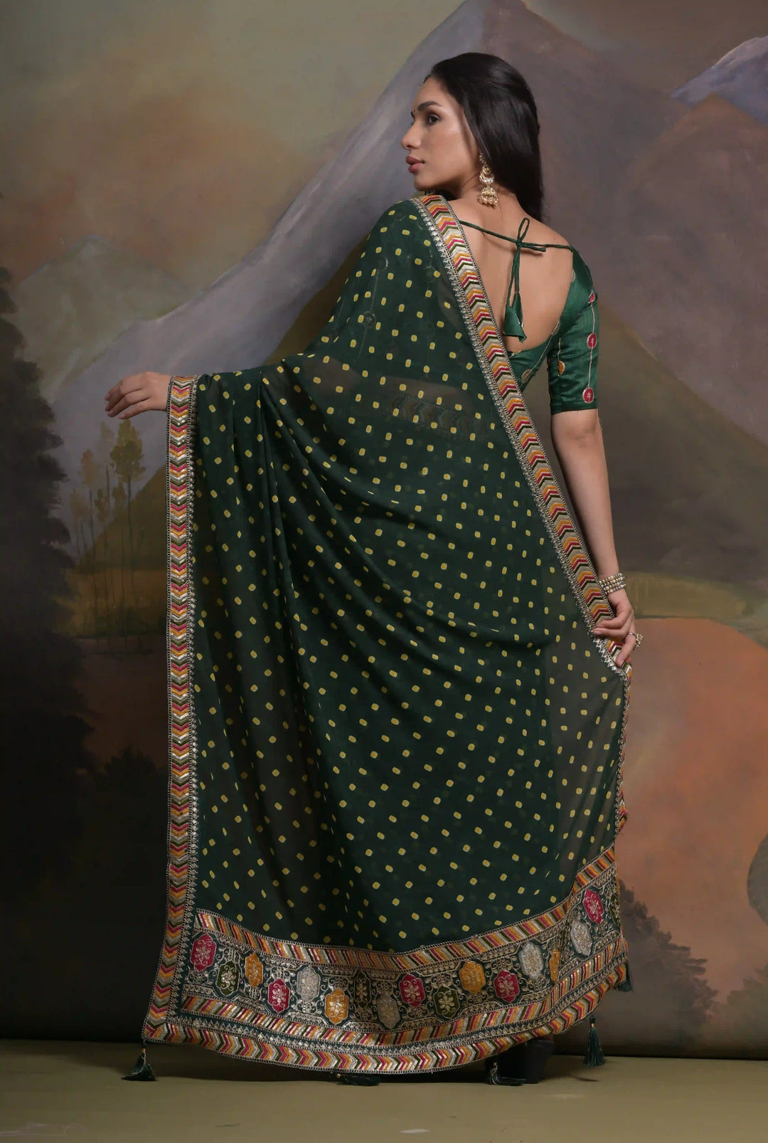 Elegant Georgette Saree with Printed Sequins & Lace Work | Wedding Festive Wear