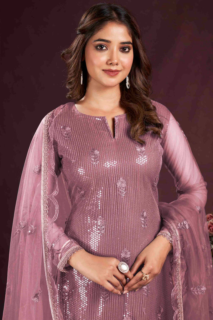 Elegant Butterfly Net Kurti Set | Thread & Sequins Embroidery Work