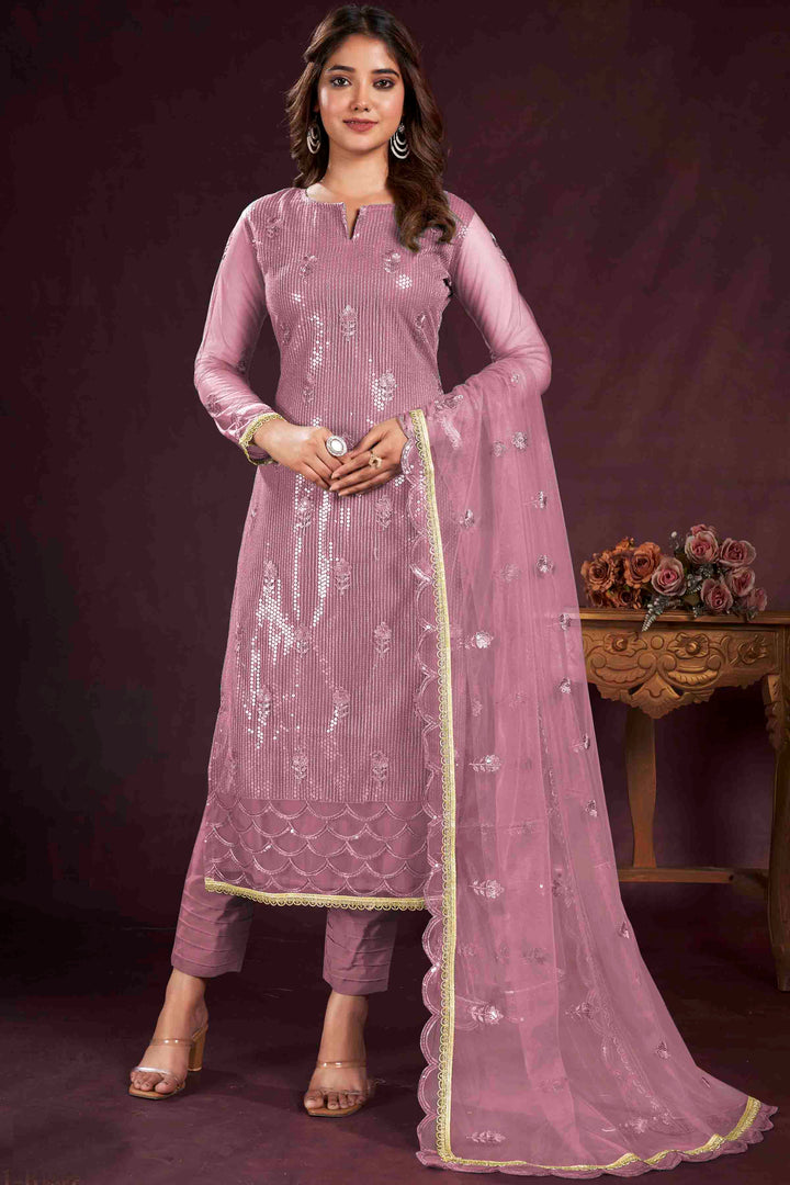 Elegant Butterfly Net Kurti Set | Thread & Sequins Embroidery Work