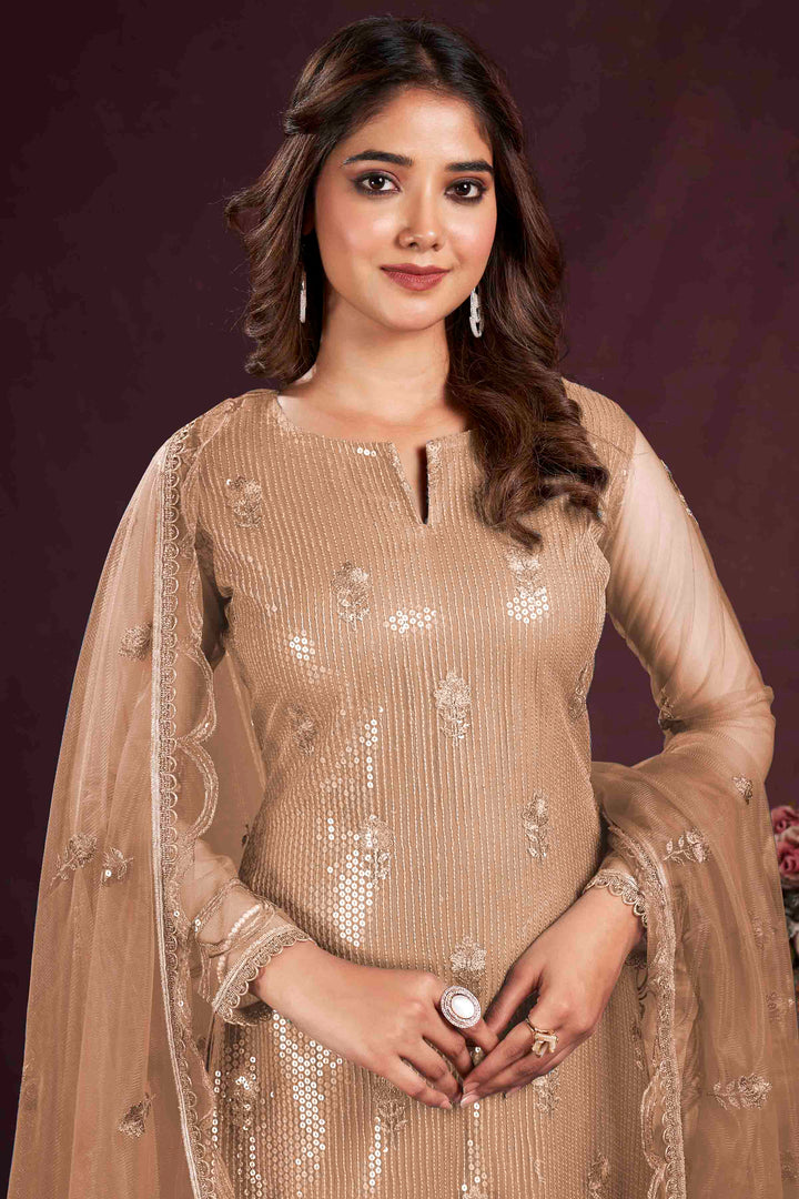 Elegant Butterfly Net Kurti Set | Thread & Sequins Embroidery Work