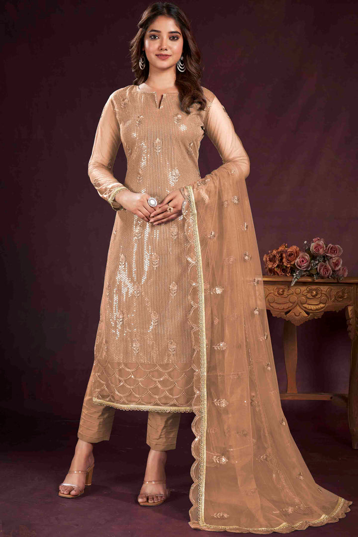 Elegant Butterfly Net Kurti Set | Thread & Sequins Embroidery Work