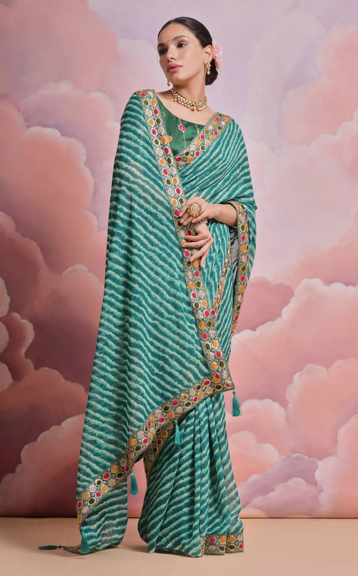 Georgette Printed Saree with Mono-Banglori Blouse | Wedding & Festive Wear