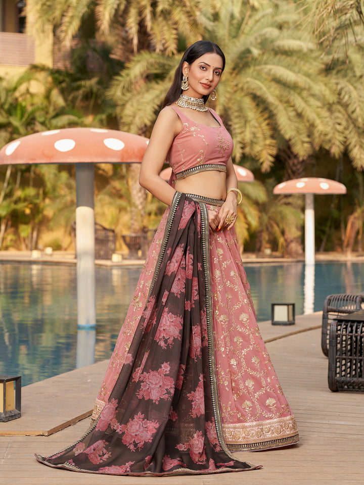 Elegant Pink Lehenga Choli | Georgette Fabric with Organza Dupatta