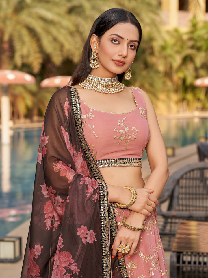 Elegant Pink Lehenga Choli | Georgette Fabric with Organza Dupatta