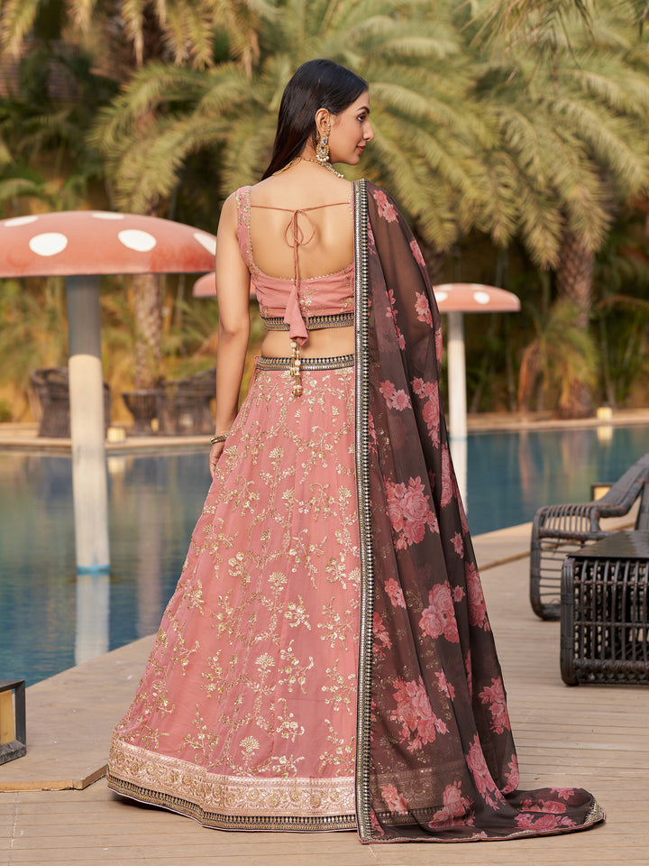 Elegant Pink Lehenga Choli | Georgette Fabric with Organza Dupatta