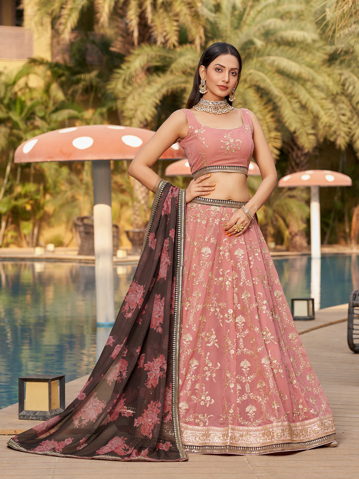 Elegant Pink Lehenga Choli | Georgette Fabric with Organza Dupatta