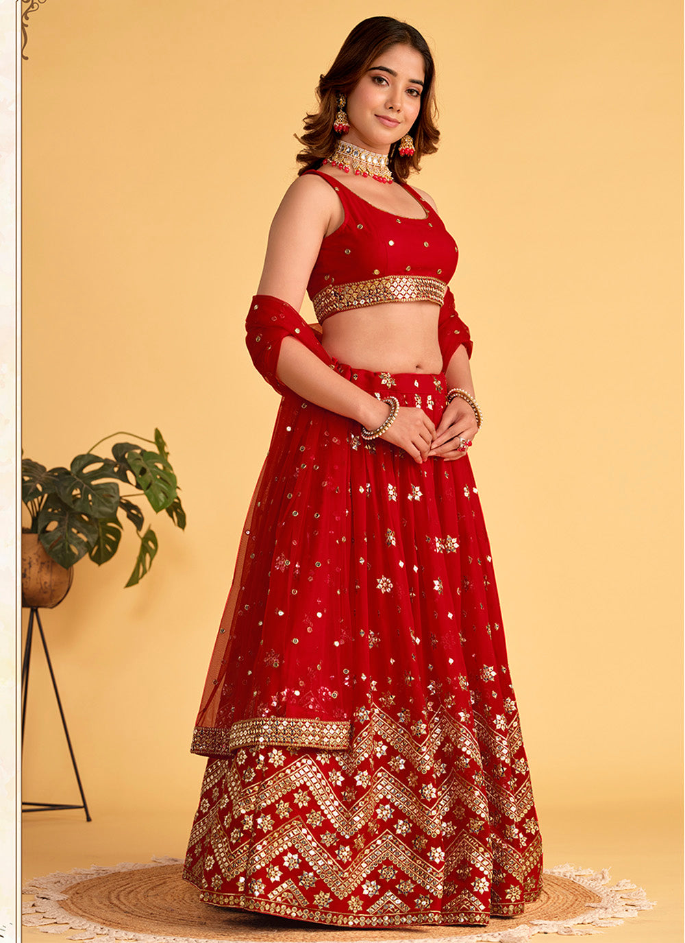 Designer Red Lehenga Choli | Soft Net Dupatta & Sequence Embroidery Work