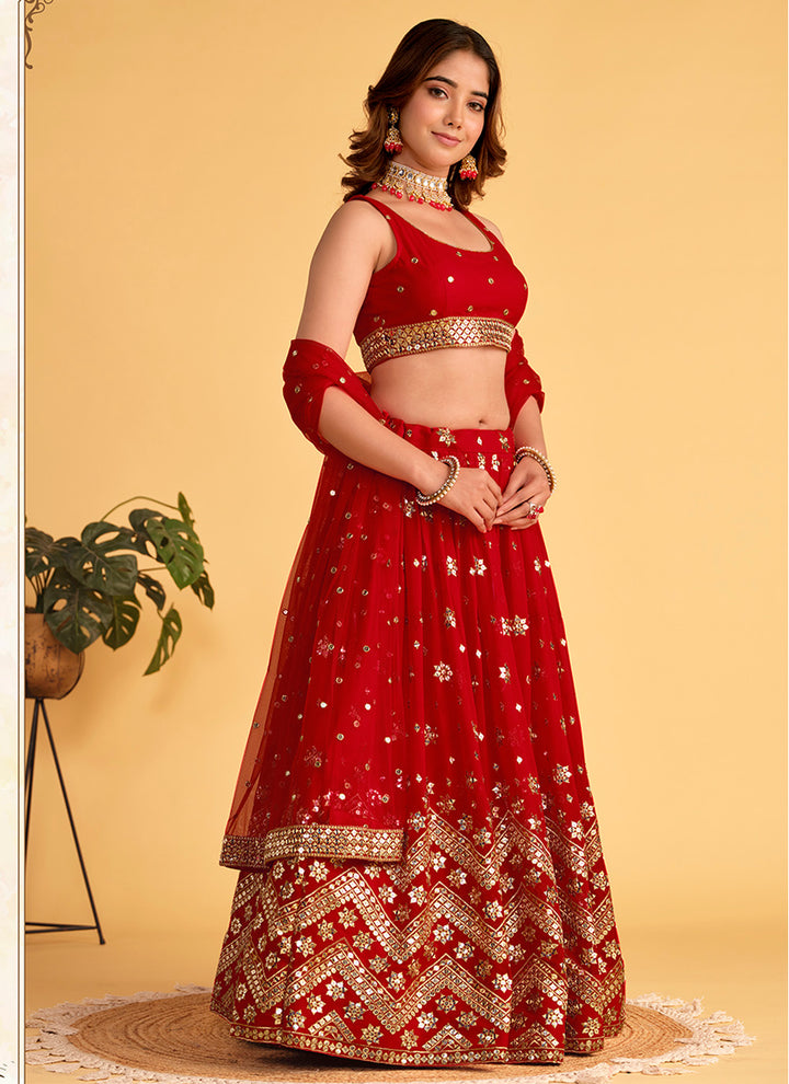 Designer Red Lehenga Choli | Soft Net Dupatta & Sequence Embroidery Work