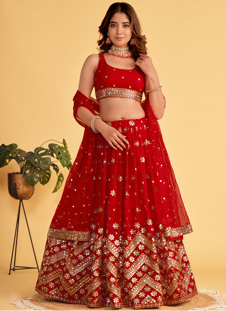 Designer Red Lehenga Choli | Soft Net Dupatta & Sequence Embroidery Work