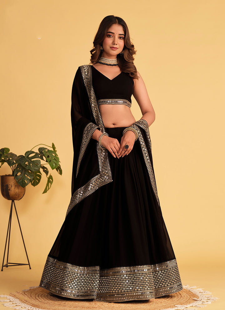 Black Georgette Lehenga | Soft Net Dupatta with Embroidery Work