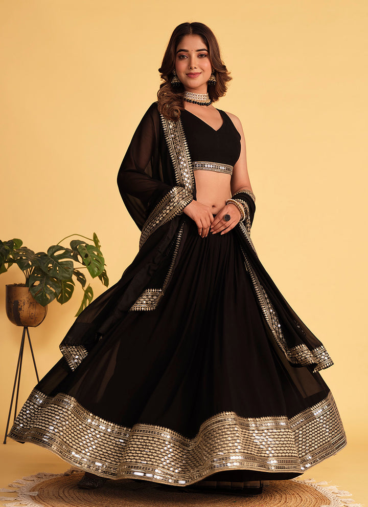Black Georgette Lehenga | Soft Net Dupatta with Embroidery Work