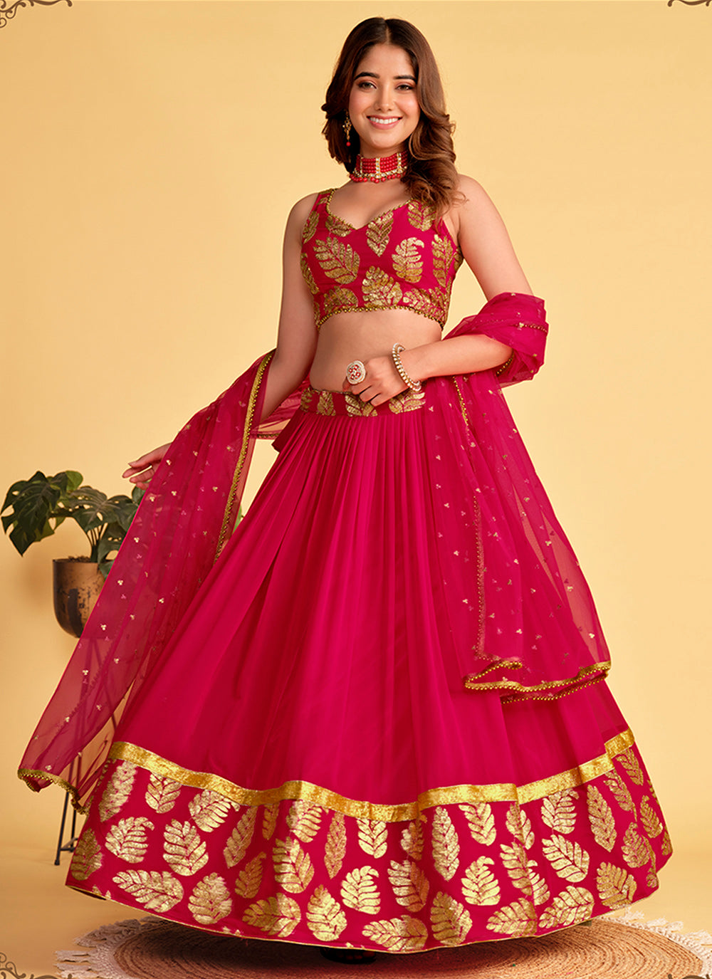 Elegant Pink Lehenga | Soft Net Dupatta with Embroidery Work