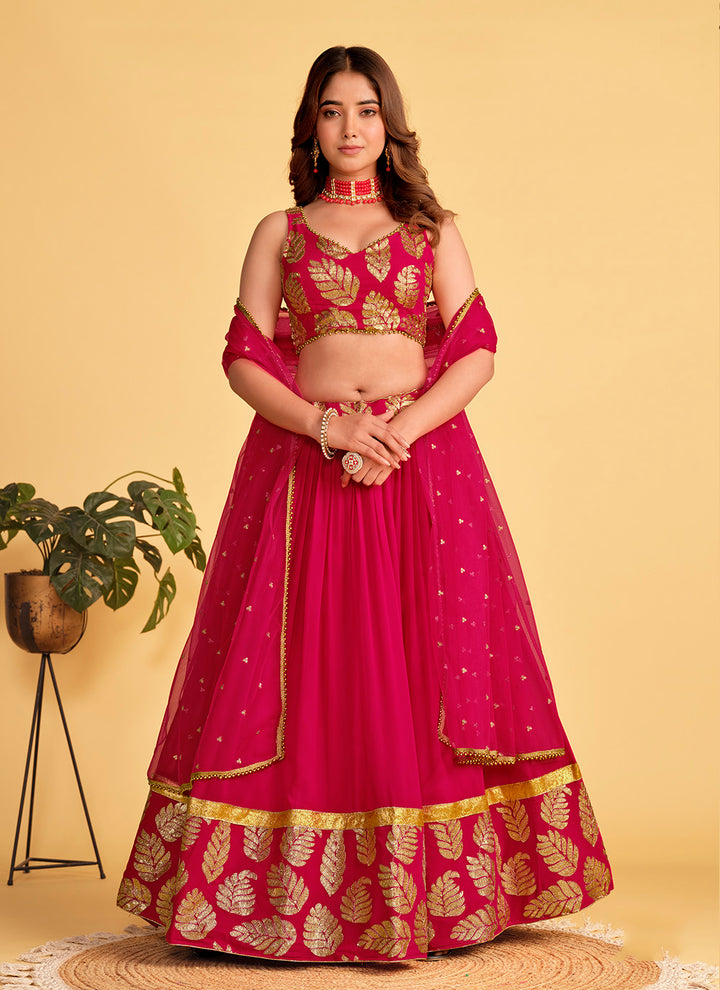 Elegant Pink Lehenga | Soft Net Dupatta with Embroidery Work