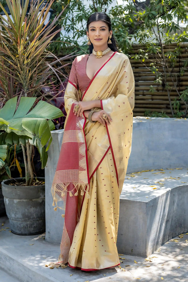 Tussar Silk Saree | Designer Wevon Pyramid Work for Weddings & Festivals
