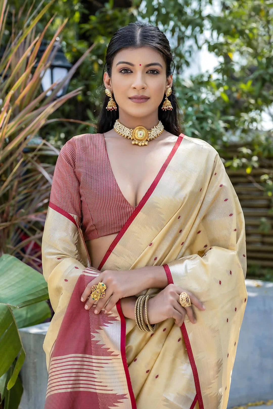 Tussar Silk Saree | Designer Wevon Pyramid Work for Weddings & Festivals
