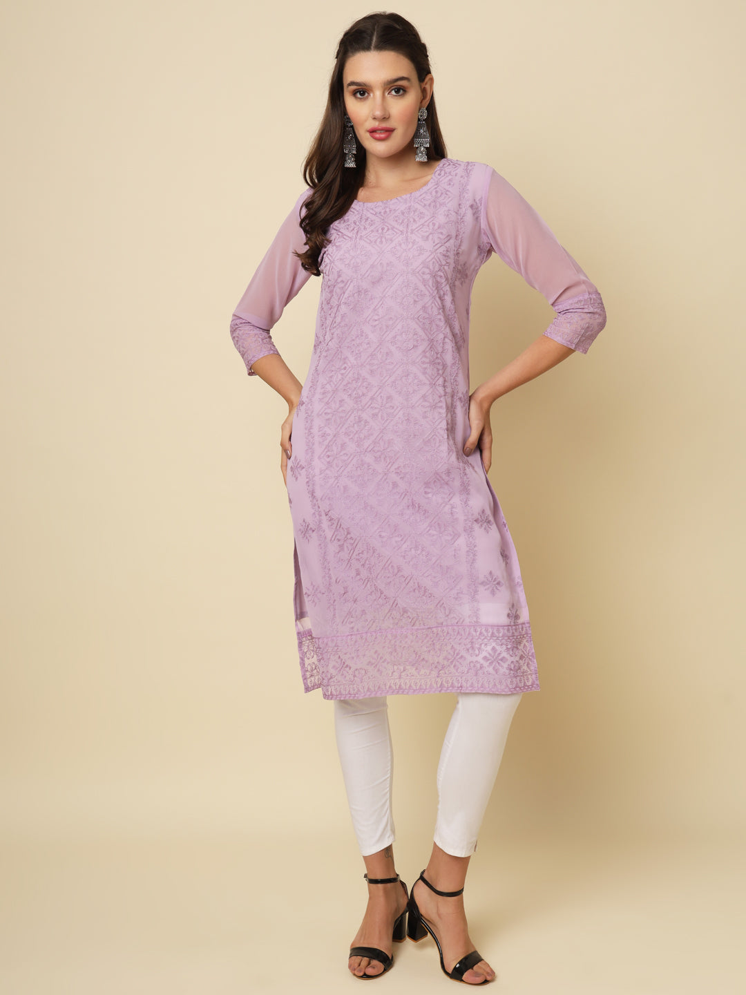 Georgette Kurti | Thread & Chikankari Embroidery for Women
