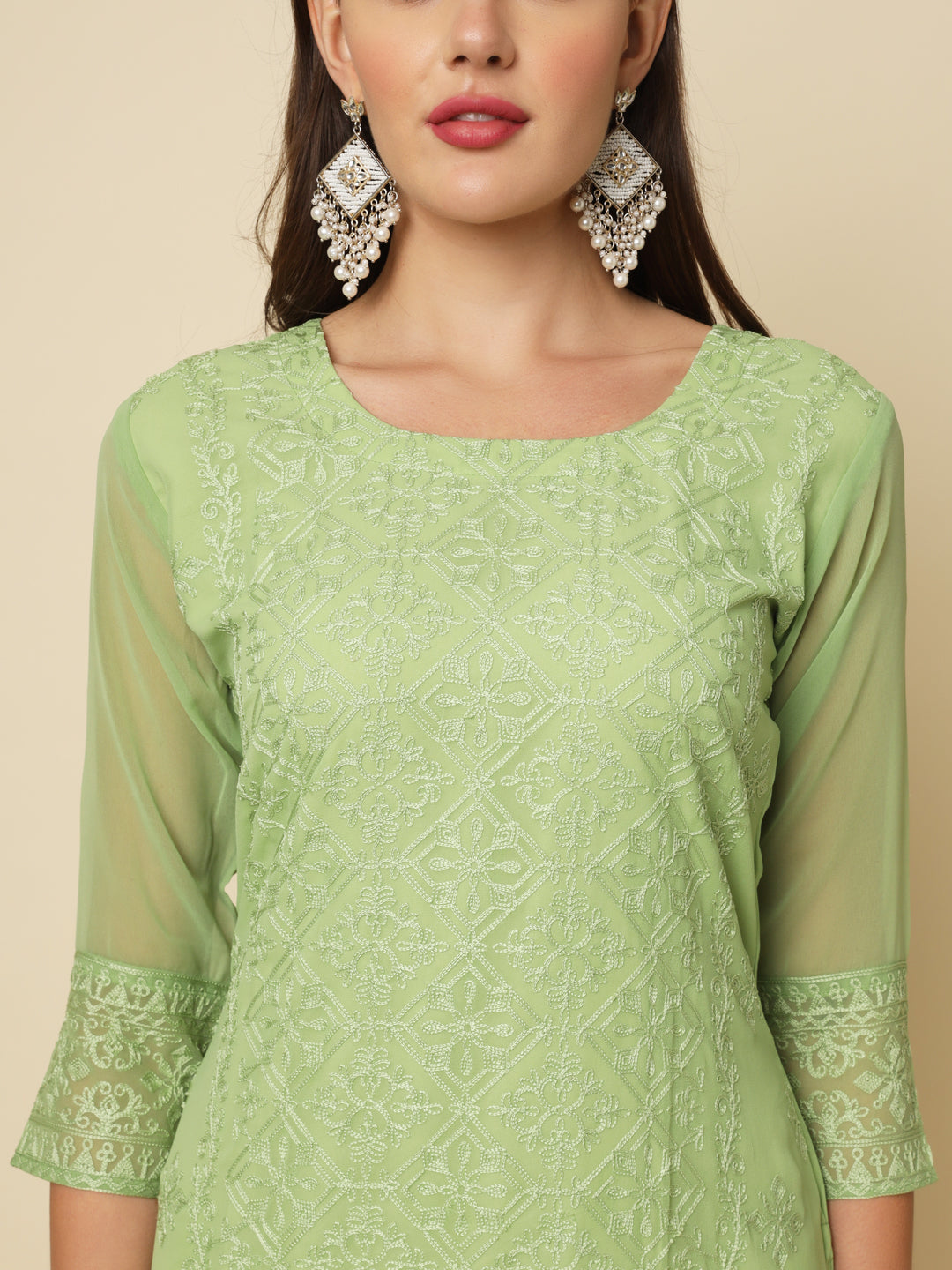 Georgette Kurti | Thread & Chikankari Embroidery for Women