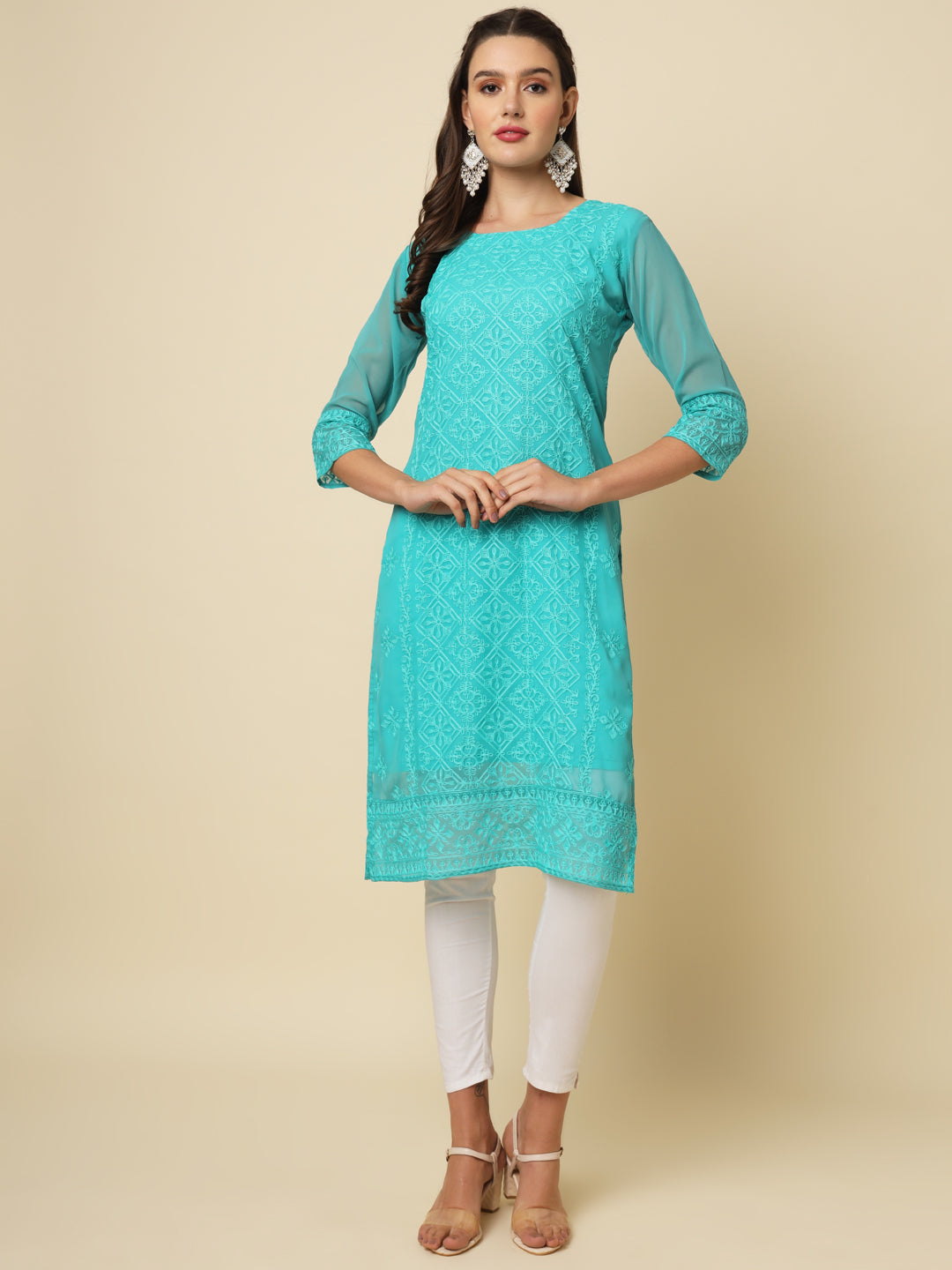 Georgette Kurti | Thread & Chikankari Embroidery for Women