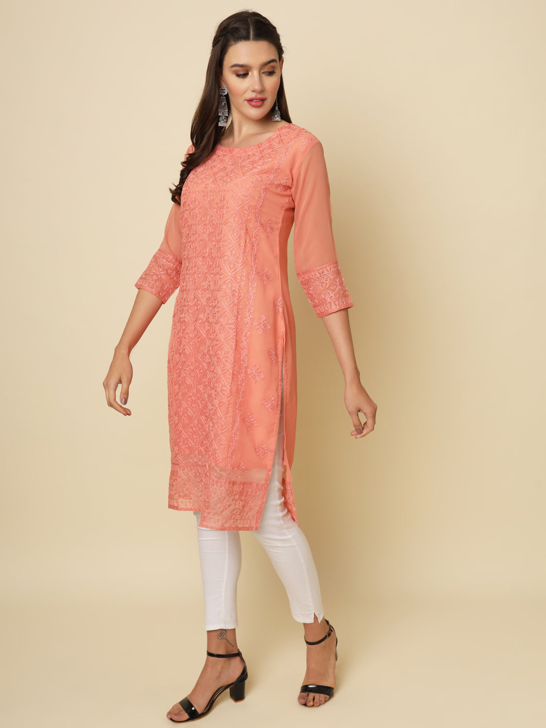 Georgette Kurti | Thread & Chikankari Embroidery for Women